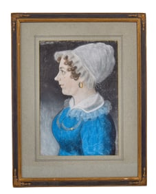 (19th c) FOLK ART PORTRAIT of a WOMAN in PROFILE