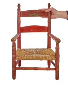(19th c) BAMBOO-TURNED CHILD'S CHAIR in RED PAINT