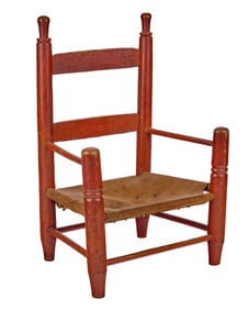 CHILDS LADDER BACK HEARTH CHAIR in BRICK RED PAINT