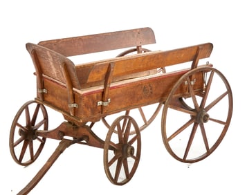 PINE and OAK GOAT WAGON STENCILED with a BULL DOG