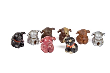 (8) PAINTED CAST IRON ADVERTISING PUPPY FIGURES