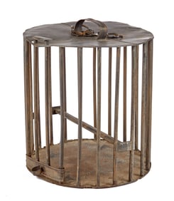 TIN BIRD CAGE with SLIDING DOOR and STRAP HANDLE