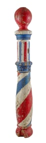 FREE STANDING (19thc) CARVED & PAINTED BARBER POLE