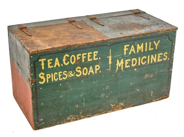 "TEA COFFEE SPICES SOAP" DRY GOODS CHEST