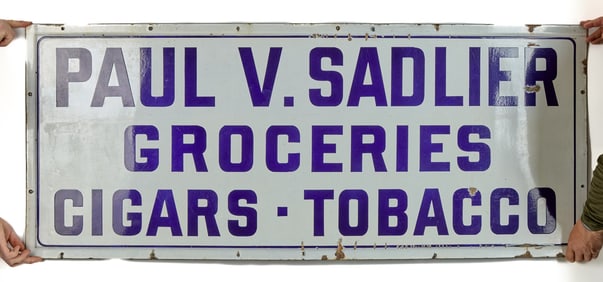 "ROBERT V. SADLIER GROCERIES" PORCELAIN SIGN