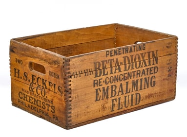 (19th c) CRATE for (24) EMBALMING FLUID BOTTLES