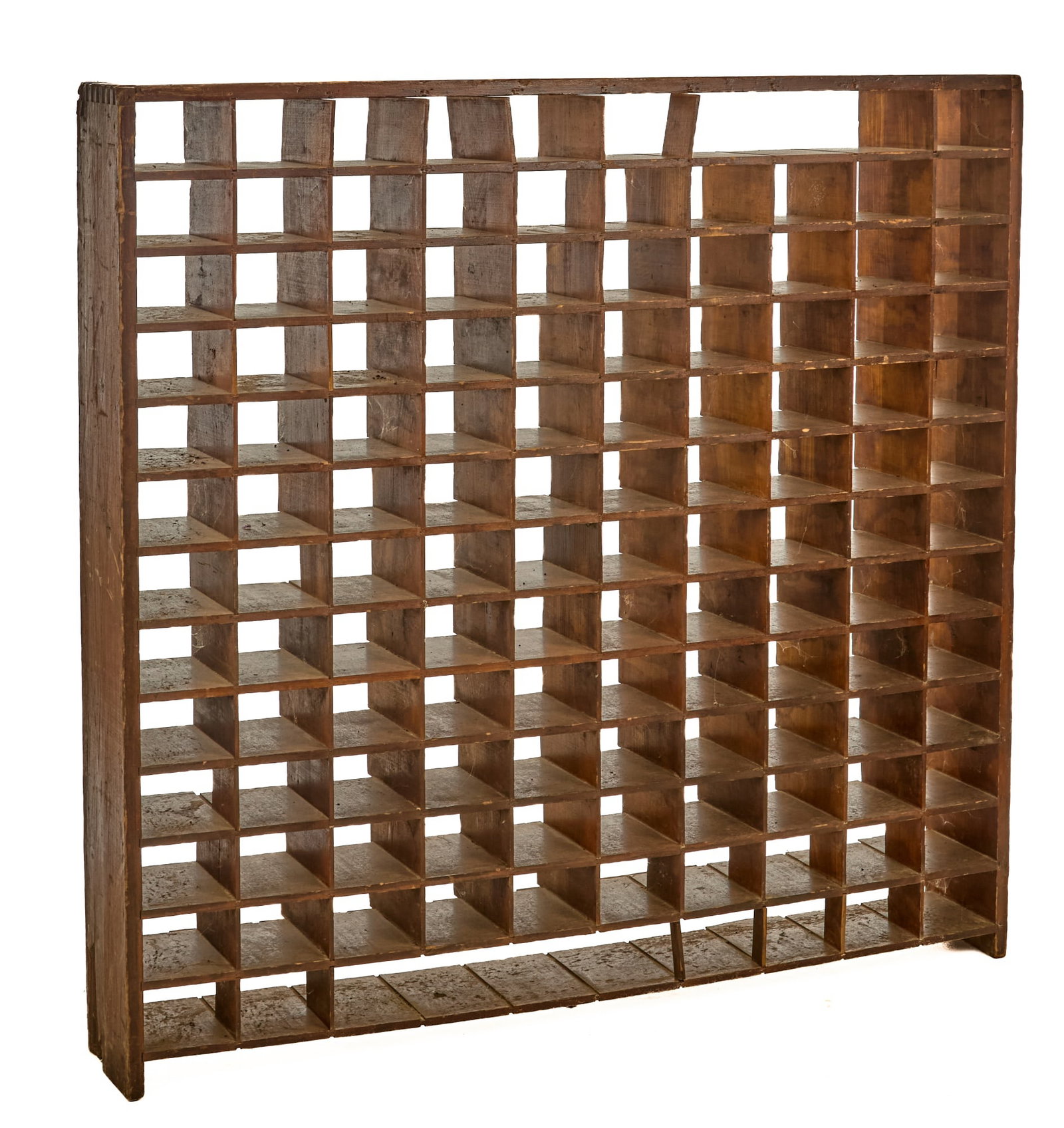 LARGE (19th c) DIVIDED MAIL SORTER: Pine with finger joint construction 50 x 51 1/2 x 8 inches Condition: Dividers missing Temp No 2446