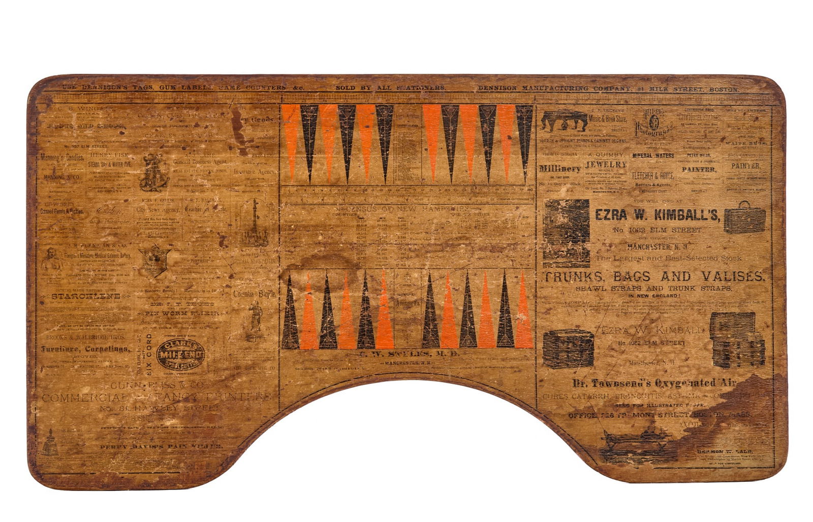 (19th c) BED TRAY with GAMEBOARD & BOSTON ADS (1 of 8)