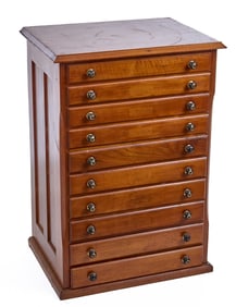 PANELED (10) DRAWER MAHOGANY SPOOL CABINET