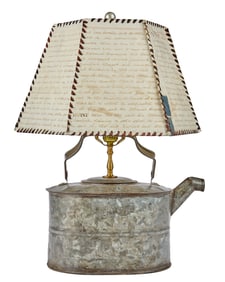 TABLE LAMP with GALVANIZED NYCS RAILROAD CAN BASE