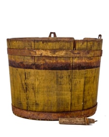 (19th c) STAVE-FORMED SAP PAIL in YELLOW PAINT