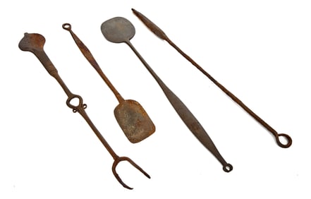 (4) WROUGHT IRON HEARTH TOOLS