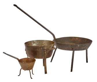 (19th c) IRON POSENT & SPIDER SKILLETS