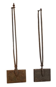 (2) (19th c) LONG-HANDLED WAFFLE IRONS