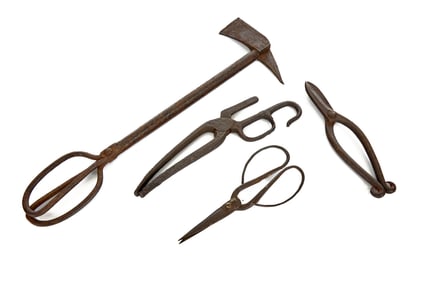 WROUGHT IRON SUGAR SNIP, EMBER TONG & SCISSORS