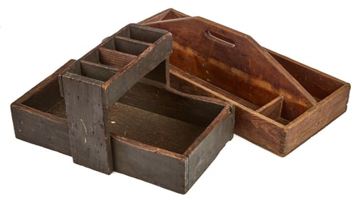 (2) 19TH C. WOODEN FERRIER'S TOOL CADDIES