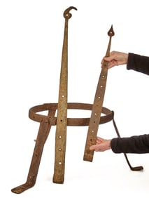 (2) WROUGHT IRON STRAP HINGES and a KETTEL STAND