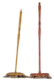 Two (19th c) STENCIL DECORATED HEARTH BROOMS