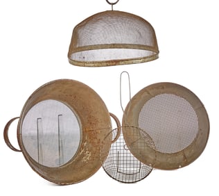 GROUPING of TIN SIFTERS, BASKET & FLY DOME