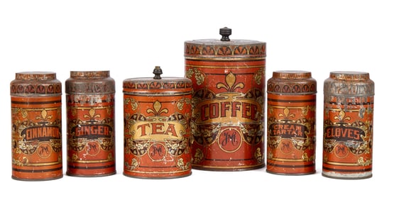 SET of (6) JAPANNED SPICE CANNISTERS