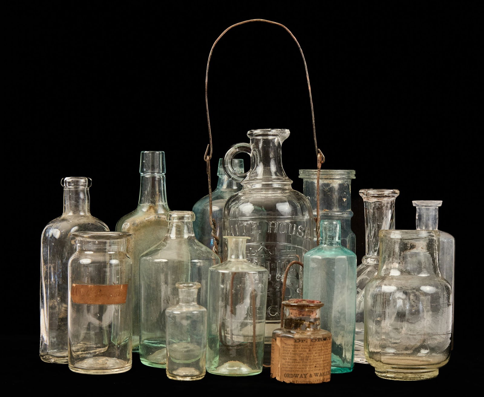 LOT of (19thc) BLOWN MOLDED APOTHECARY BOTTLES etc (1 of 3)