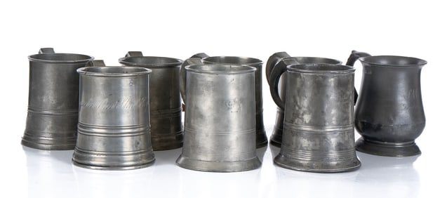 Eight (19th c) PEWTER PINT MEASURES
