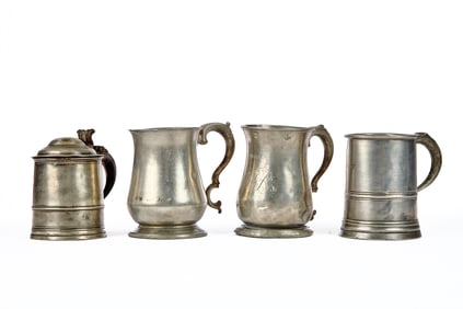 PAIR of IMPERIAL QUART PEWTER MUGS & (2) TANKARDS