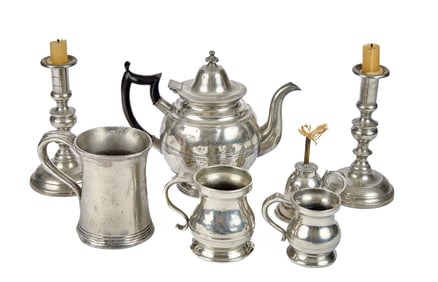 EBAN SMITH TEAPOT, CANDLESTICKS, MEASURE, LAMP etc