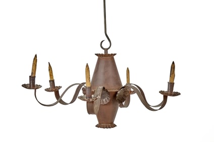 (19th c) INSPIRED (6) LIGHT TIN CHANDELIER