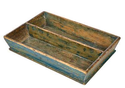 (19th c) PINE UTENSIL BOX in BLUE WASH