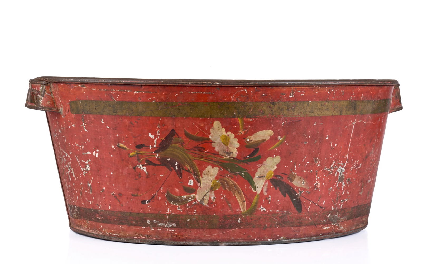 (19th c) PAINT DECORATED TIN FARMHOUSE WASH BASIN (1 of 5)