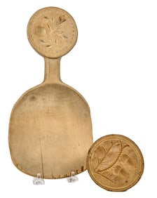 COUNTRY PRIMITIVE BUTTER MOLD & BUTTER MOLD SPOON