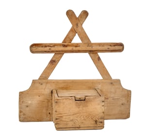 PRIMITIVE PINE KITCHEN WALL BOX & UTENSIL RACK