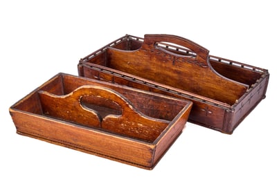 (2) CARVED UTENSIL BOXES