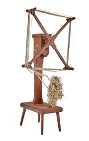 (19th c) CLOCK YARN WINDER in RED WASH
