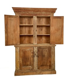(19thc) PRIMITIVE PINE STEPBACK CUPBOARD