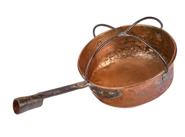 (19th c) COPPER WARMING PAN with IRON GUARD