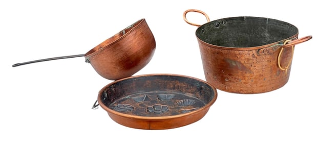 (3) PIECES OF ANTIQUE COPPER COOKWARE
