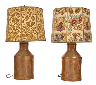 PAIR of 8 QT. WRIGHT-ZIEGLER COPPER MILK CAN LAMPS