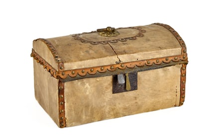 DOME TOP HORSE HIDE COVERED DOCUMENT BOX c1835