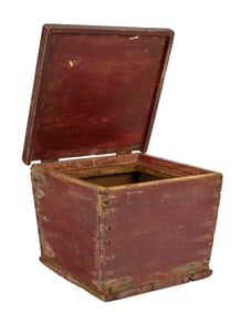 (19th c) DOVETAILED STORAGE BOX in RED WASH