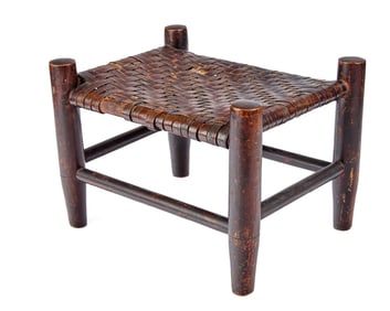 (19th c) COUNTRY SPLIT ASH STOOL in BLACK PAINT