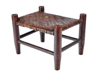 (19th c) COUNTRY SPLIT ASH STOOL in BLACK PAINT (1 of 5)