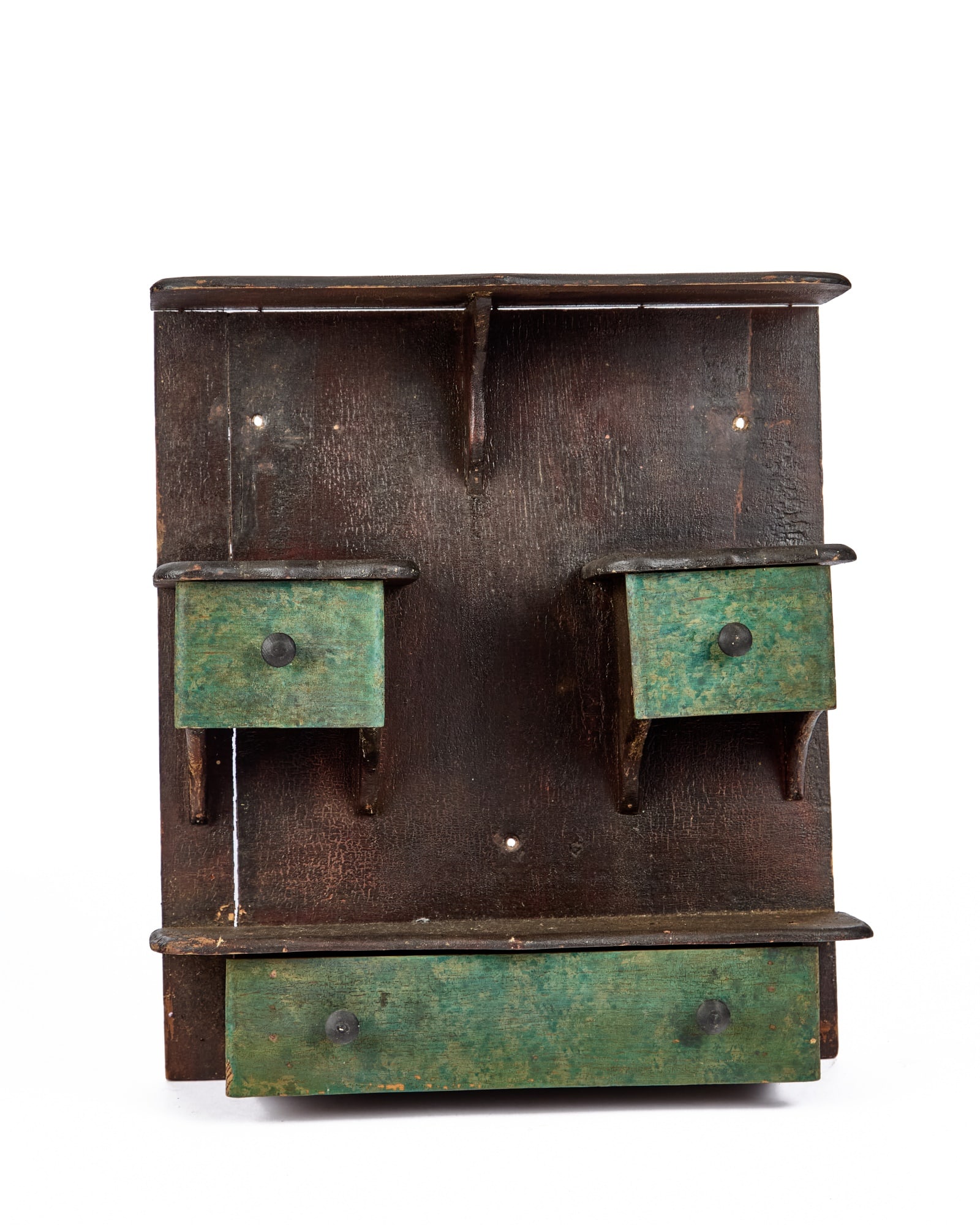 (19th c) COUNTRY PAINTED (3) DRAWER WALL SHELF (1 of 9)