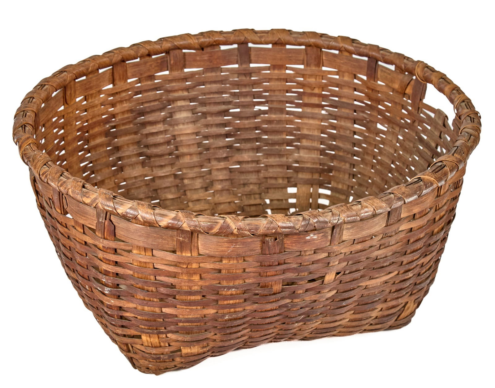 LARGE (19th c) TWO HANDLED SPLIT ASH BASKET (1 of 6)