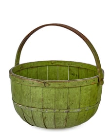 (19th/20th c) APPLE BASKET in LIME GREEN PAINT