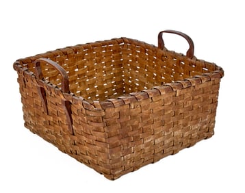 SQUARE (19th c) SPLINT-WOVEN BASKET