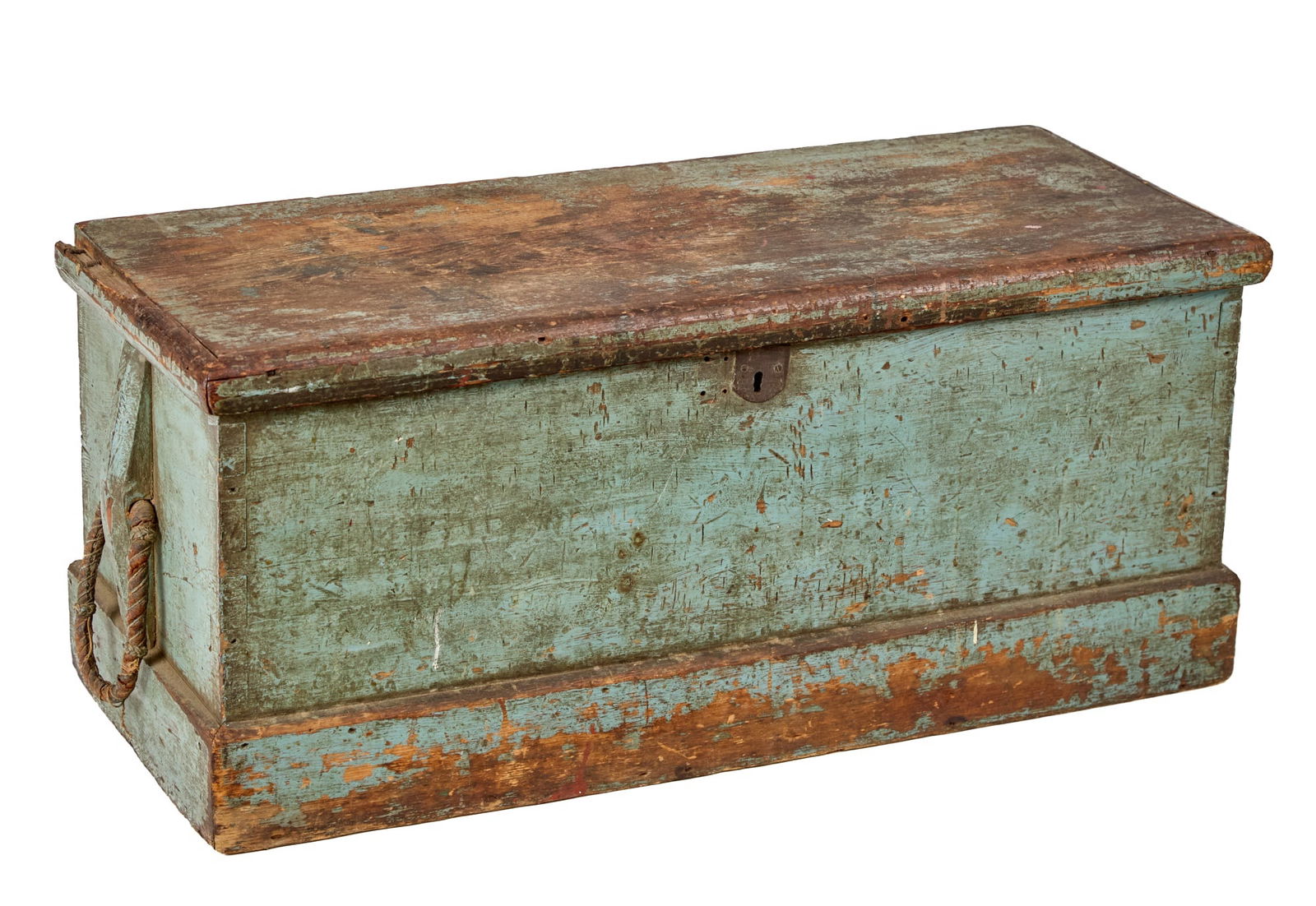 (19th c) SEA CHEST in ROBIN'S EGG BLUE PAINT (1 of 7)