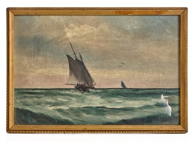(Early 20th c) OIL on CANVAS of SCHOONERS at SAIL