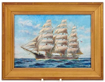 (Early 20th c) AMERICAN TALL SHIP PAINTING